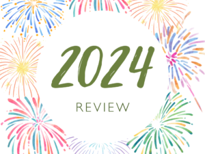 A graphic image with fireworks and the words '2024 review'