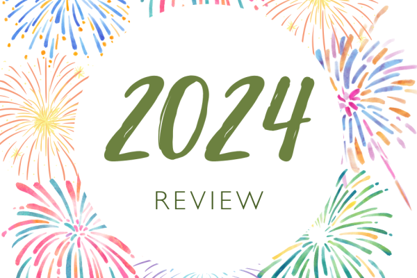 A graphic image with fireworks and the words '2024 review'